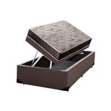 Cama Box Baú Solteiro Colchão Top Line Molas Bonnel + Box Sintético Marrom Santo Box 65x88x188