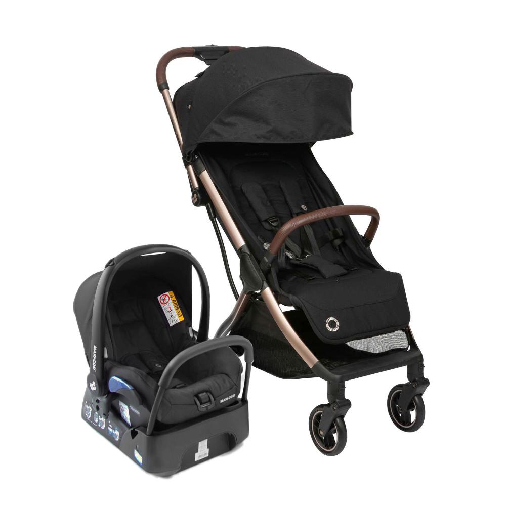 Carrinho de Bebe Maxi Cosi Bebê Conforto Eva Trio Essential Champagne Preto Cax00540