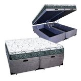 Cama Box Bau Casal Bipartido Colchão Mola Bonnel Prime Coil Detroit + Box Suede 71x138x188
