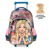 Mochila De Rodinhas Barbie Veteriária + Pet Azul - Luxcel