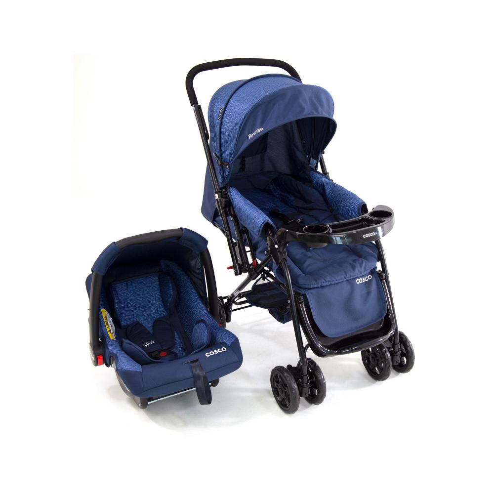 Carrinho De Bebê Travel System Reverse Duo Cosco Kids - Azul Rajado