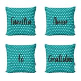 Almofadas Azul Família, Amor, Fé E Gratidão Para Sofá 40x40