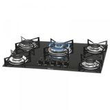 Cooktop 5 Bocas Fischer Vidro Temperado Gás Tripla Chama Preto Bivolt