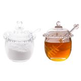 Kit Meleira E Acucareiro Vidro Cristal Pote Mel Açucar 2 Pçs