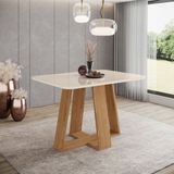 Mesa De Jantar 4 Lugares 120cm Tampo Mdf E Vidro Canto Arredondado Lins Nature/off White