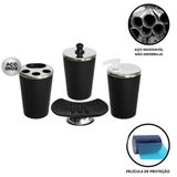 Kit Banheiro Aço Inox Lavabo Decorado 4 Peças Saboneteira