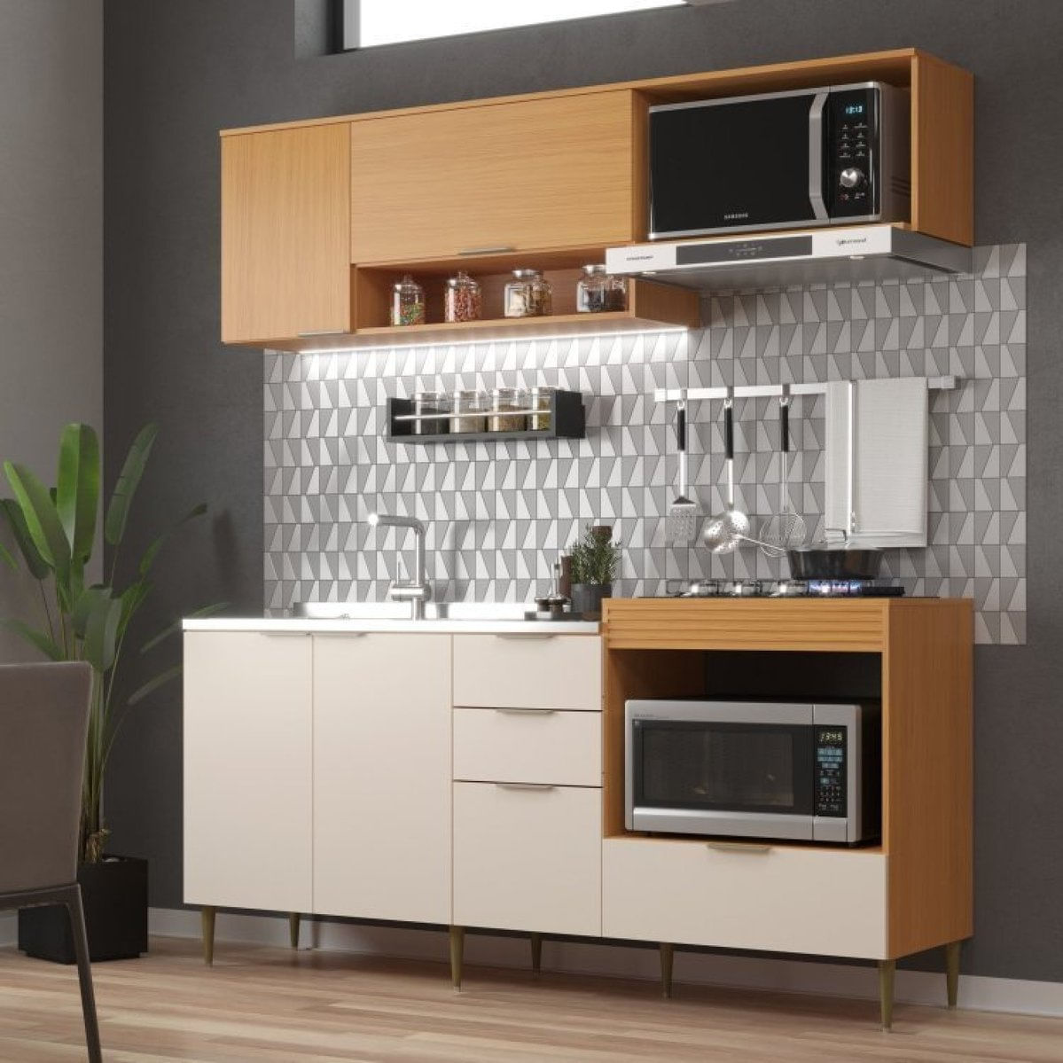 Cozinha Modulada 6 Portas E 2 Gavetas Alice Angelin Preiun/off White