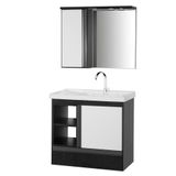 Gabinete De Banheiro Com Espelheira Kit Macapá 60cm Cor:nero-branco