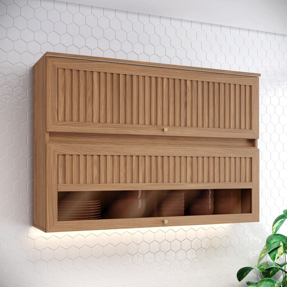 Armário Aéreo Ripado 2 Portas Basculantes 120cm Requinte Henn