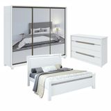 Quarto Com Guarda-roupa Casal Com 3 Espelhos 3 Portas, Cômoda Urban 8 Gavetas E Cama Casal Reali Branco