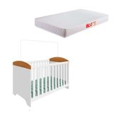 Berço Lino Branco E Carvalho Com Colchão Infantil Baby Liso D18 (10x70x130) Branco