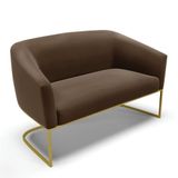 Sofá Namoradeira 2 Lugares Base Industrial Dourado Stella Suede D03 - D&#39;rossi Cor Marrom