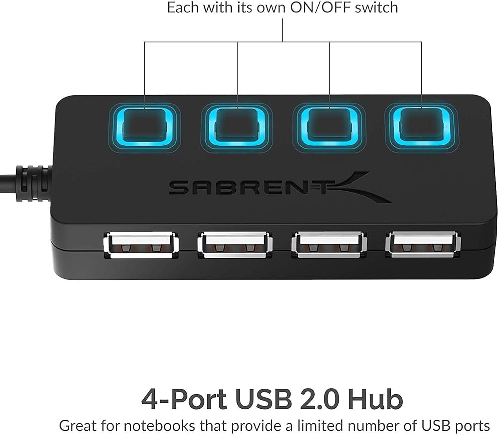 Hub Usb 2.0 De 4 Portas Com Interruptores Individuais Iluminados Por Led (hb-umls)