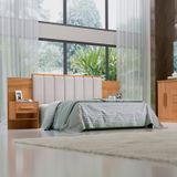 Cabeceira Casal Queen 160 Cm Ripada 100% Mdf Estofada Isis Com 02 Mesas De Cabeceira Espresso Móveis Cinamomo/areia