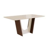 Mesa Para Sala De Jantar 160x90cm Com Vidro Lapidado Marrom/off White