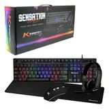 Kit Gamer 4 Em 1 Ktrok Sensation, Teclado Abnt2, Headset, Mouse 3200 Dpi, Mousepad, Preto