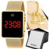 Relogio Feminino Digital Dourado + Caixa + Pulseira Banhada Pulseira Ajustável