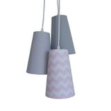 Lustre Pendente Teto Luminária Rosa Chevron E Cinza Bivolt