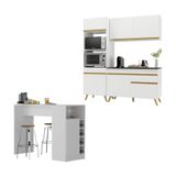 Cozinha Compacta Com Bancada Americana/mesa Veneza Multimóveis Mp2211 Branco/dourado Branco/dourado