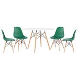 Mesa Redonda Eames 120 Cm Branco + 4 Cadeiras Eiffel Dsw Verde Escuro