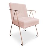 Poltrona Decorativa Taina Suede Rosa Bebê Base Metálica Industrial Cobre