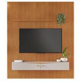 Painel Para Tv Ripado Riso Com Nicho 75 Polegadas Jcm Movelaria Cinamomo Off White 2,40m