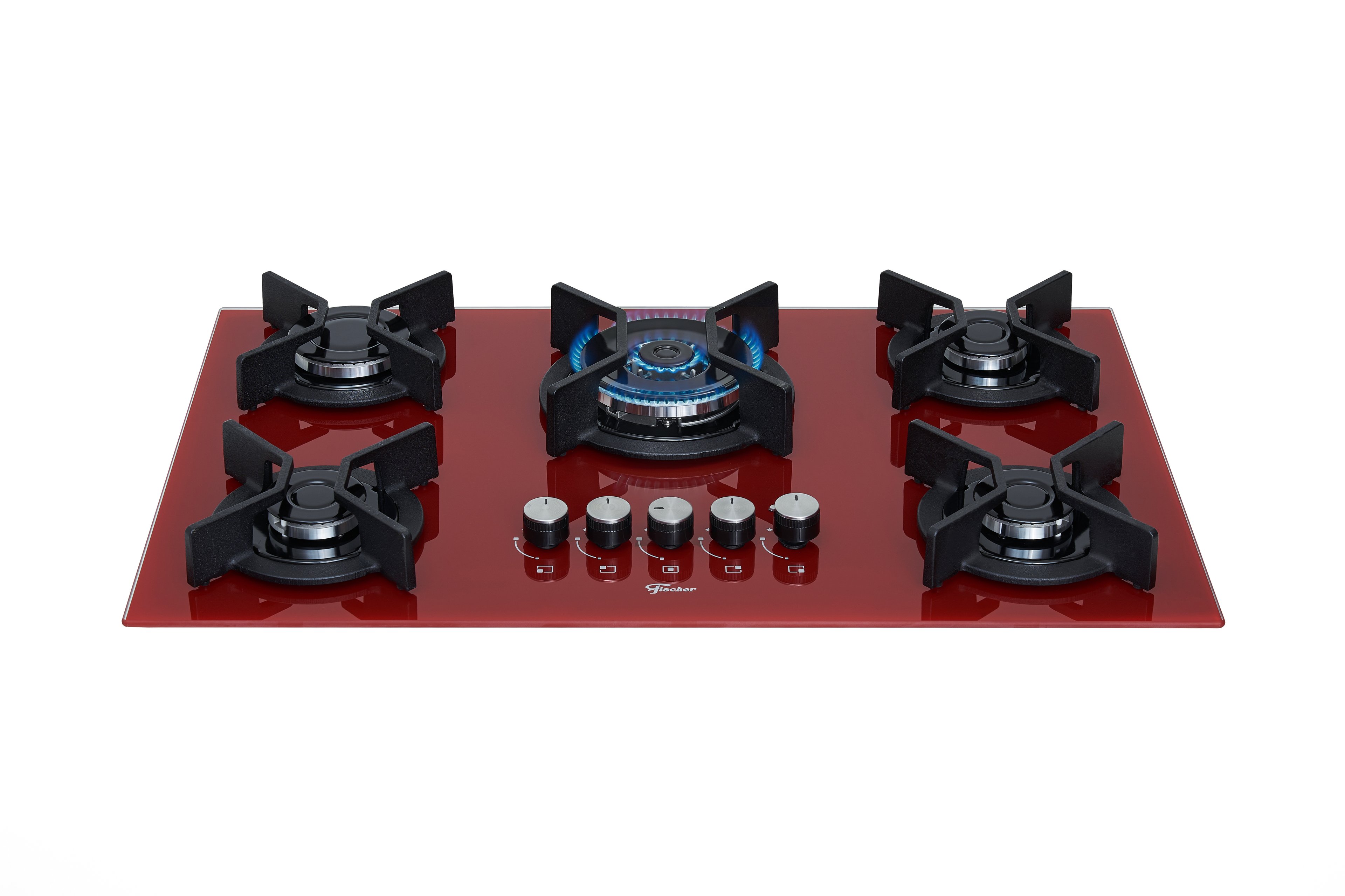 Cooktop 5 Bocas Gás Mesa Vidro Tripla Chama Infinity Bivolt Fischer Rouge