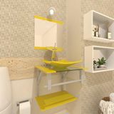 Gabinete De Vidro Para Banheiro 40cm Ac Slim Com Espelho Cor:amarelo