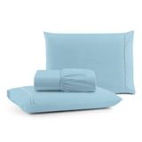 Jogo Cama Lençol Bali Casal Padrão Pecal 180 Fios 100% Algodão Ponto Palito 3 Peças - Azul Claro