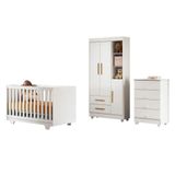 Quarto De Bebê Completo Com Cômoda Berço E Guarda Roupa Nina Tigus Baby Branco