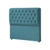 Cabeceira Cama Casal Queen King Box Estofada Capitonê Ana Classic 195cm Veludo Azul - Cor: Preto