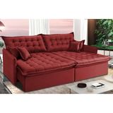 Sofá Sem Caixa Retrátil Reclinável 2,15m Cama Inbox Versátil De Pillow Top E Molas Velusoft Vermelho