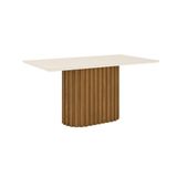 Mesa De Jantar Com Tampo Mdf E Vidro Com Canto Reto 160 Cm Solana Henn Nature Com Off White