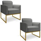 Kit 2 Poltronas Decorativas Industrial Dourada A26 Grafite
