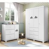 Quarto Infantil Com Cômoda E Guarda Roupa Infantil Ane Cor Branco - Phoenix