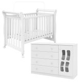 Quarto De Bebê Berço Americano Xodó E Cômoda Infantil  Lívia 100% Mdf Cor Branco Brilho- Phoenix Baby