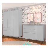 Quarto De Bebê Cômoda Infantil E Guarda Roupa Infantil 3 Portas E 2 Gavetas Melissa Retrô 100% Mdf Cor Cinza - Phoenix