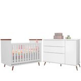 Quarto De Bebê Berço Americano Baby Wood E Cômoda Infantil Melissa 100% Mdf Cor Branco Com Amadeirado - Phoenix Baby