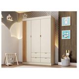 Guarda Roupa Infantil Ayla 3 Portas 4 Gavetas 100% Mdf Cor Off White Acetinado - Phoenix