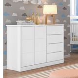 Cômoda Infantil Diamante 2 Portas E 4 Gavetas Com Cabideiro 100% Mdf Cor Branco - Phoenix Baby