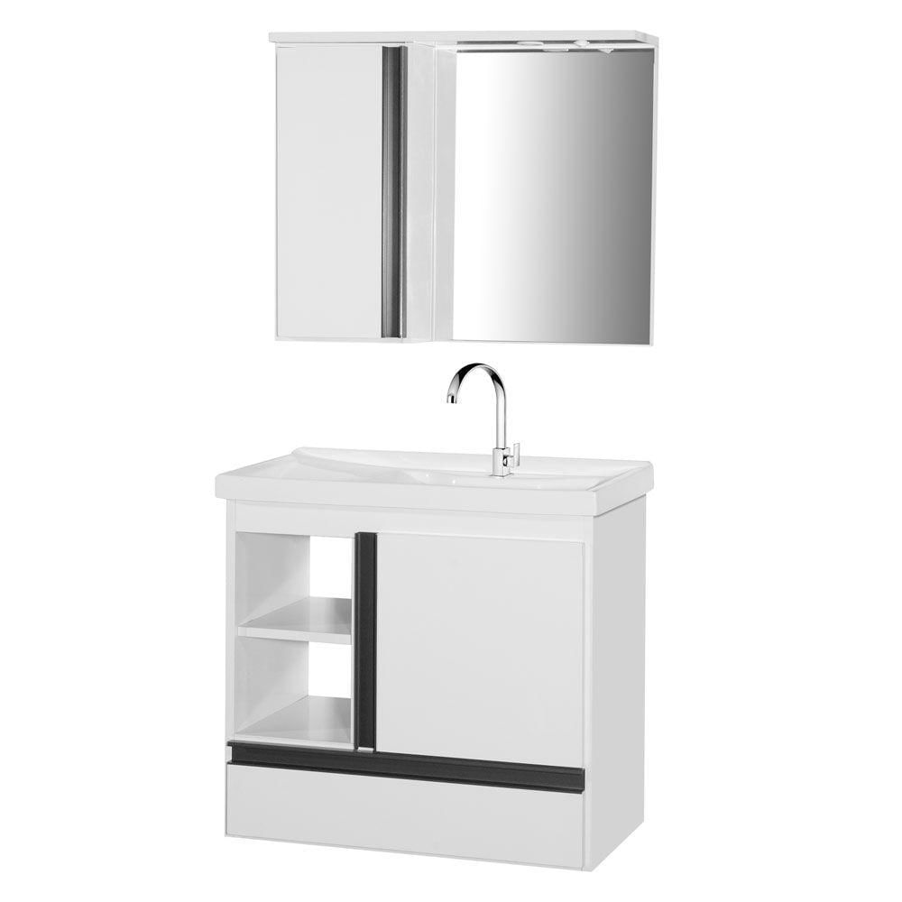 Gabinete De Banheiro Com Espelheira Kit Macapá 60cm Cor:branco