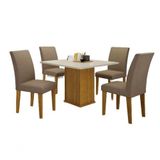 Mesa De Jantar Napoli 90cm Com 4 Cadeiras Tecido Veludo Camurça Freijo-freijo