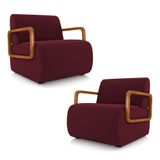 Kit 2 Poltronas Decorativa Sala De Estar Odessa Braços Em Madeira Veludo Bordô G33
