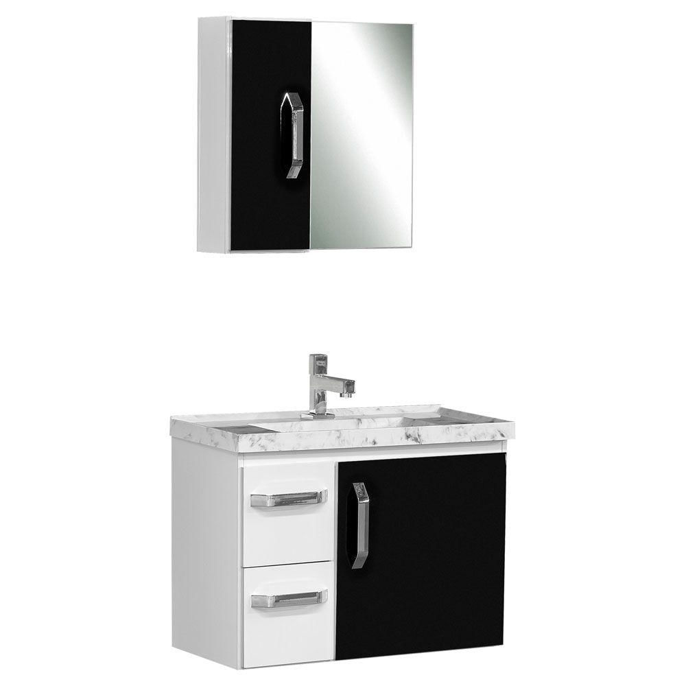 Gabinete De Banheiro Com Espelheira Kit Palmas 60cm Cor:branco-preto