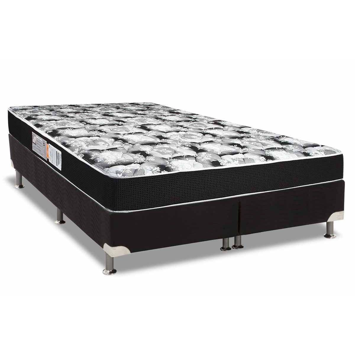 Cama Box Queen Colchao Espuma D33 Luckspuma Supreme Black Pro Saude Duplo Base Crc Suede Black 158x198