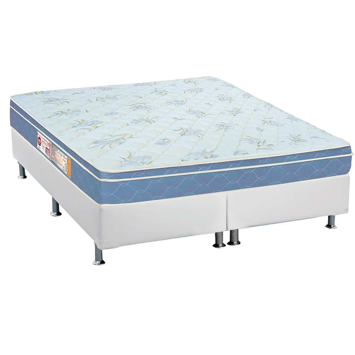 Cama Box Queen Colchao Espuma D45 Castor Sleep Max Base Crc Courano White 158x198