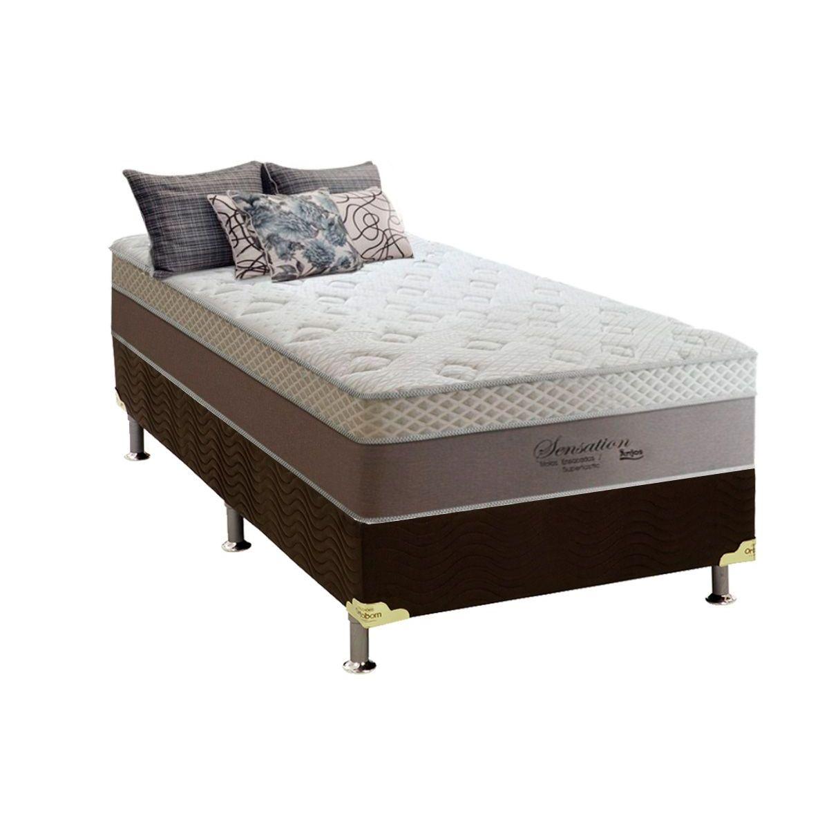 Cama Box Solteiro Colchao Molas Ensacadas Anjos Masterpocket Sensation Base Crc Suede Brown 88x188