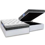 Cama Box Bau Casal Colchao Espuma Probel D23 Guarda Costas Black Base Crc Courano White 138x188