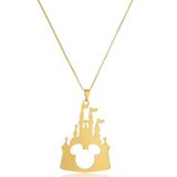 Colar Personalizado Castelo Disney Com Mickey Vazado Folheado Em Ouro 18k [f027]