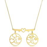 Colar Personalizado Mickey E Minnie Coração Folheado Em Ouro 18k [f027]